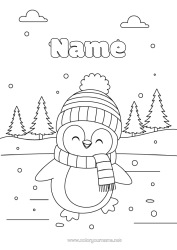 Coloring to customize Snow Winter Penguin Flying birds and mammals Scarf Winter Hat