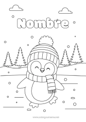 Colorear para personalizar Nieve Invierno Pingüino Aves y mamíferos voladores Bufanda Gorro de Invierno