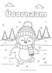 Kleurplaat aanpassen Sneeuw Winter Pinguïn, Pinguïn Vogels en vliegende zoogdieren Sjaal Wintermuts