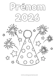 Coloriage à personnaliser Fête Feu d'artifice Chapeau Étoiles Année personnalisable 2026 2027 2028 2029