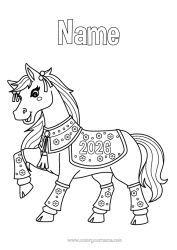 Coloring to customize Flowers Horse Animal Farm Animals Customizable Year
