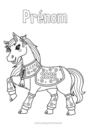 Coloriage à personnaliser Fleurs Cheval Animaux de la ferme Année personnalisable