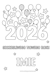 Kolorowanka do personalizacji Balony Szczęśliwego Nowego Roku! Gwiazdy 2026