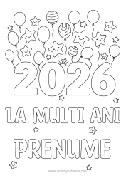 Pagină de colorat personalizată Baloane La Mulți Ani! Stele 2026