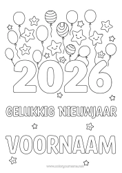 Gratis tekening Ballonnen Gelukkig Nieuwjaar Sterren 2026
