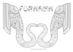 Färgläggningssida att anpassa Hjärta Elefant Jag Älskar Dig. Komplexa Målarbilder Zentangle Afrikas Vilda Djur