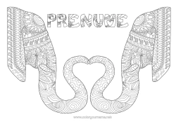 Pagină de colorat personalizată Inimă Elefant Te Iubesc. Desene De Colorat Complexe Zentangle Animale Sălbatice Din Africa