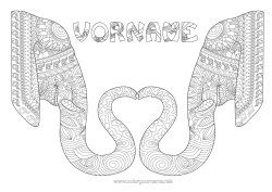 Malvorlage anpassen Herz Elefant Ich liebe dich Komplexe Ausmalbilder Zentangle Wilde Tiere Afrikas