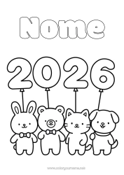 Colorare per personalizzare Kawaii Buon Anno Animale 2026