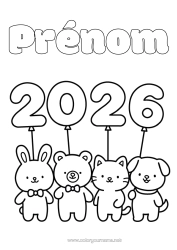 Coloriage à personnaliser Kawaii Bonne année Animal 2026