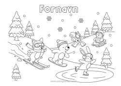 Farvelægningssiden tilpasning Bjørn Sne Ræv Kanin Pingvin, Pinguin Kælke Fugle Og Flyvende Pattedyr Skovens Dyr Ski Vintersport Snowboard Skøjteløb