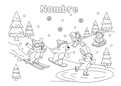 Colorear gratis Llevar Nieve Zorro Conejo Pingüino Trineo Aves y mamíferos voladores Animales del bosque Esquí Deportes de Invierno Snowboard Patinaje Artístico