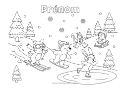 Dessin gratuit Ours Neige Renard Lapin Pingouin, Manchot Luge Oiseaux et mammifères volants Animaux de la forêt Ski Sports d'hiver Snowboard Patinage
