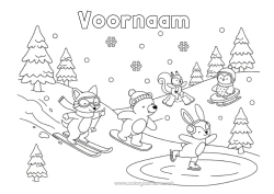 Gratis kleurplaat Beer Sneeuw Vos Konijn Pinguïn, Pinguïn Slee Vogels en vliegende zoogdieren Bosdieren Ski Wintersporten Snowboarden Kunstschaatsen