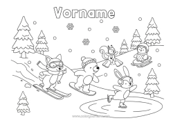 Kostenlose Zeichnung Bär Schnee Fuchs Hase Pinguin, Pinguin Schlitten Vögel und fliegende Säugetiere Waldtiere Ski Wintersportarten Snowboarden Eiskunstlauf