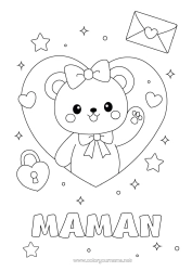 Coloriage gratuit Coeur Kawaii Animal Ourson Animaux de la forêt