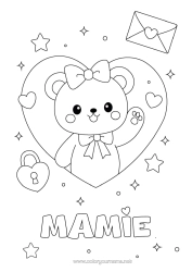Coloriage gratuit Coeur Kawaii Animal Ourson Animaux de la forêt