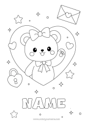 Free coloring Heart Kawaii Teddy Bear Forest animals