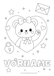 Malvorlage anpassen Herz Kawaii Teddybär Waldtiere