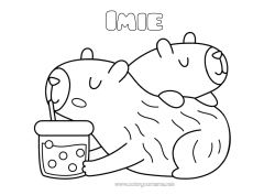 Rysunek za darmo Napój Łatwe kolorowanki Inne zwierzęta świata Herbata bąbelkowa Kapibara