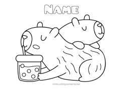 Colouring to customise Animal Drink Easy Colouring Pages Other Animals Of The World Bubble Tea Capybara