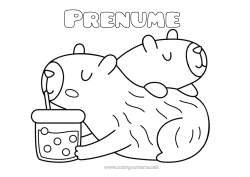 Desen liber de colorat Băutură Desene de colorat ușoare Alte animale din lume Ceai cu perle Capibara