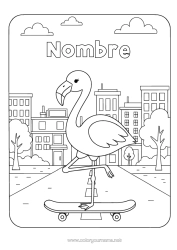 Dibujo libre Flamenco rosa Aves y mamíferos voladores Paisaje urbano Patineta