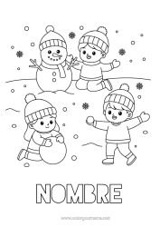 Colorear para personalizar Nieve Invierno Muñeco de nieve Niño Copos de nieve