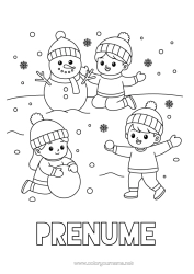 Pagină de colorat gratuită Zăpadă Iarna Om de zăpadă Copil Fulgi de zăpadă