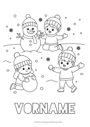 Malvorlage anpassen Schnee Winter Schneemann Kind Schneeflocken