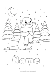 Free coloring Snow Winter Marine or aquatic animals Scarf Otter