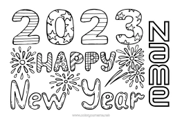 Free colouring 2023 Happy New Year Firework