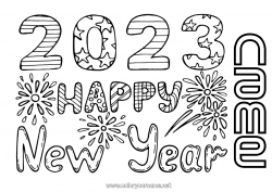 Free coloring 2023 Happy new year Firework