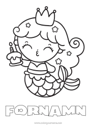 Gratis teckning Födelsedag Krona Sjöjungfru Lätta målarbilder Födelsedagstårta