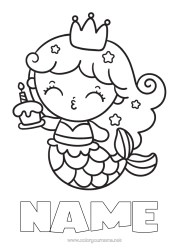 Coloring to customize Birthday Crown Mermaid Easy coloring pages Birthday cake