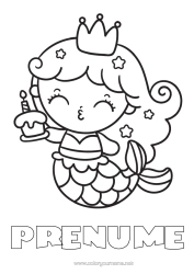 Pagină de colorat gratuită Aniversare Coroană Sirena Desene de colorat ușoare Tort de ziua de naștere