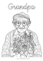 Free coloring Flowers Grandpa Daisy Complex coloring pages Bouquet