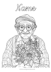 Free colouring Flowers Grandad Daisy Complex colouring pages Bunch