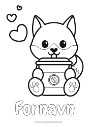 Gratis tegning Ulv Hjerte Kawaii Ræv Kaffe Drik Nem farvelægning Skovens dyr
