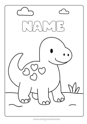 Colouring to customise Heart Dinosaurs Animal Easy Colouring Pages