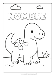 Colorear para personalizar Corazón Dinosaurios Dibujos fáciles para colorear