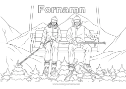 Färgläggningssida att anpassa Snö Skidåkning Vintersporter Berg Stolslift