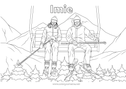 Rysunek za darmo śnieg Narty Sporty zimowe Góra Wyciąg krzesełkowy