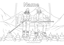 Free colouring Sport Snow Ski Winter sports Mountain Ski lift