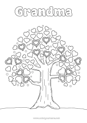 Free coloring Heart I love you Tree