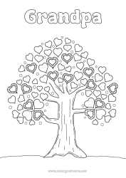 Free coloring Heart I love you Tree