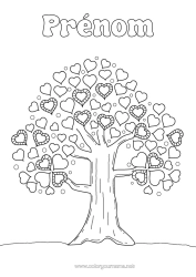 Coloriage à personnaliser Coeur Je t'aime Arbre
