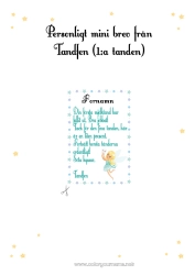 Gratis färgläggning Mjölktand Tandfé Tandféens brev