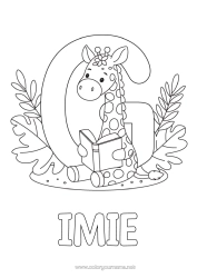 Rysunek za darmo Żyrafa Książka Dzikie zwierzęta Afryki Czytanie Litera alfabetu