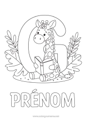 Coloriage à personnaliser Girafe Livre Animaux Sauvages D'afrique Lecture Lettre De L'alphabet